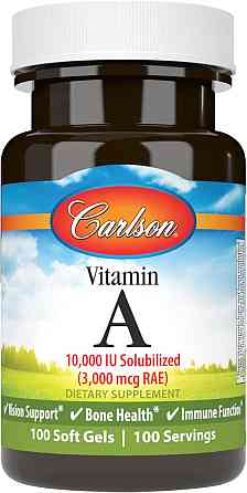 Вітамін A Carlson Vitamin A, 3,000 mcg RAE (10,000 IU), 100 Soft Gels Луцьк