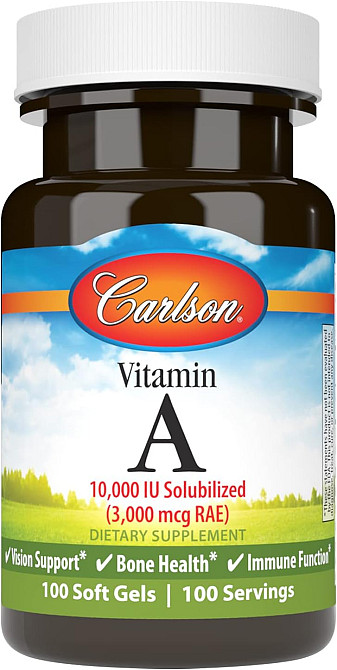 Вітамін A Carlson Vitamin A, 3,000 mcg RAE (10,000 IU), 100 Soft Gels Луцьк - фото 1