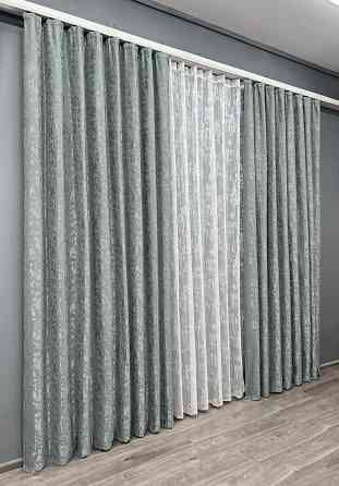 Комплект штор VR-Textil Льон Мармур 150х270 2шт і Тюль 400х270 1264ш-1400т Сірий з білим 71-134/3 Київ