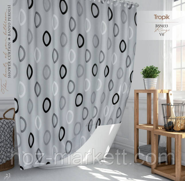 Тканевая шторка для душа Тропик 180 х 200 см Турция  круги серая Харьков - изображение 1
