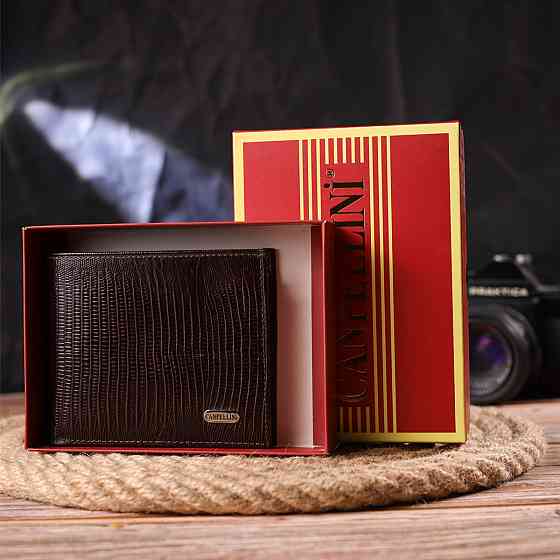 Лакированный кошелек для мужчин в два сложения из натуральной фактурной кожи Коричневый (CANPELLINI) Киев