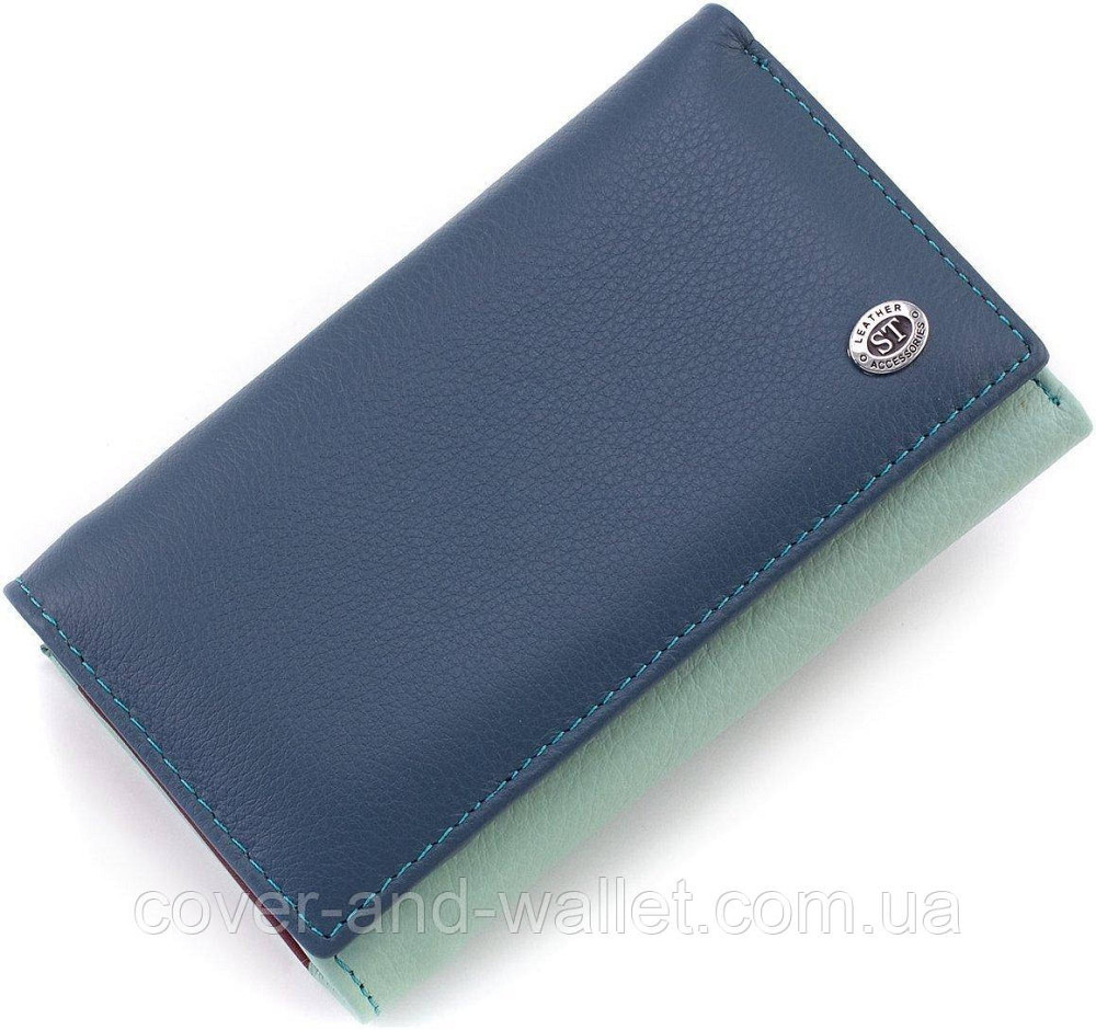 Пудровый женский кожаный кошелек на магнитах среднего размера ST 021 Бирюзовый Киев - изображение 1