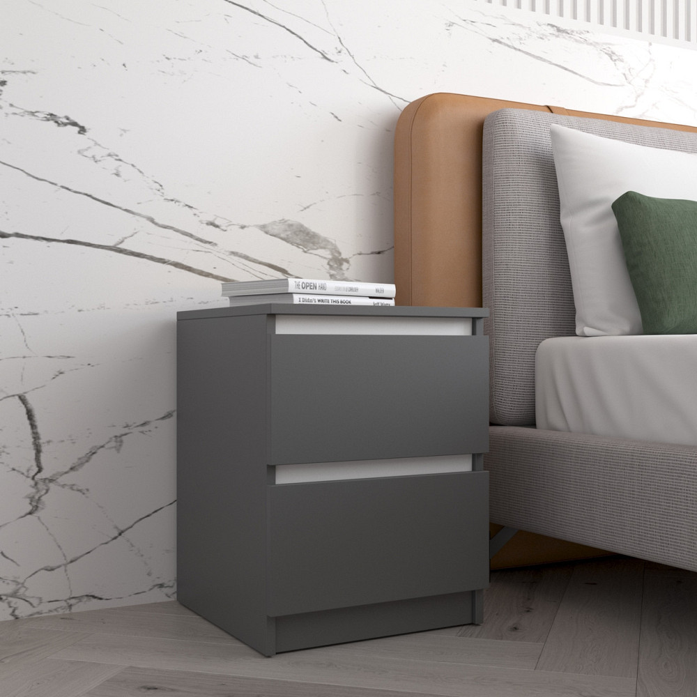 Прикроватная тумба VAYS R-5 Антрацит-Белые планки, 2 ящика без ручек, ЛДСП 40×40×53 см – тумба в спальню Львов - изображение 2
