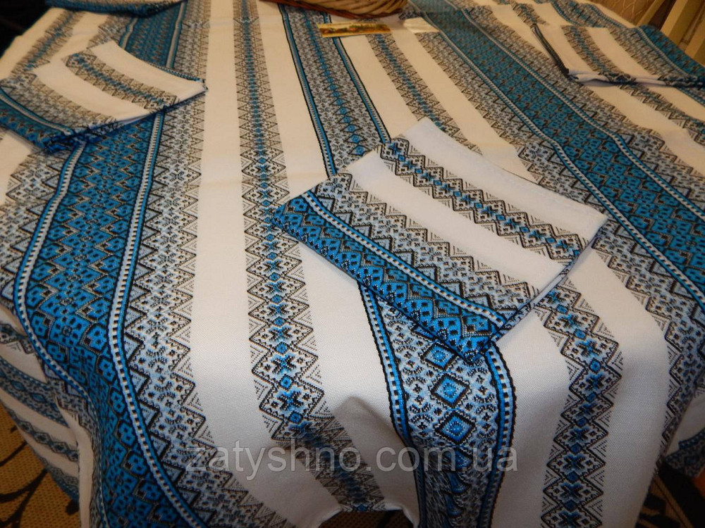 Синя скатертина вишита в українському стилі Київ - фото 7