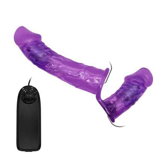 Подвійний страпон із вібрацією фіолетовий - Ultra Passionate Harness Dual Vibration Purple Sex Aura Київ