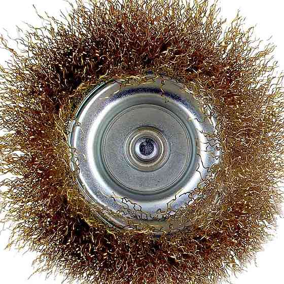 Щітка дротяна чашеподібна Ø100мм хвостовик Ø6мм (латунированная) SIGMA (9015101) Рівне