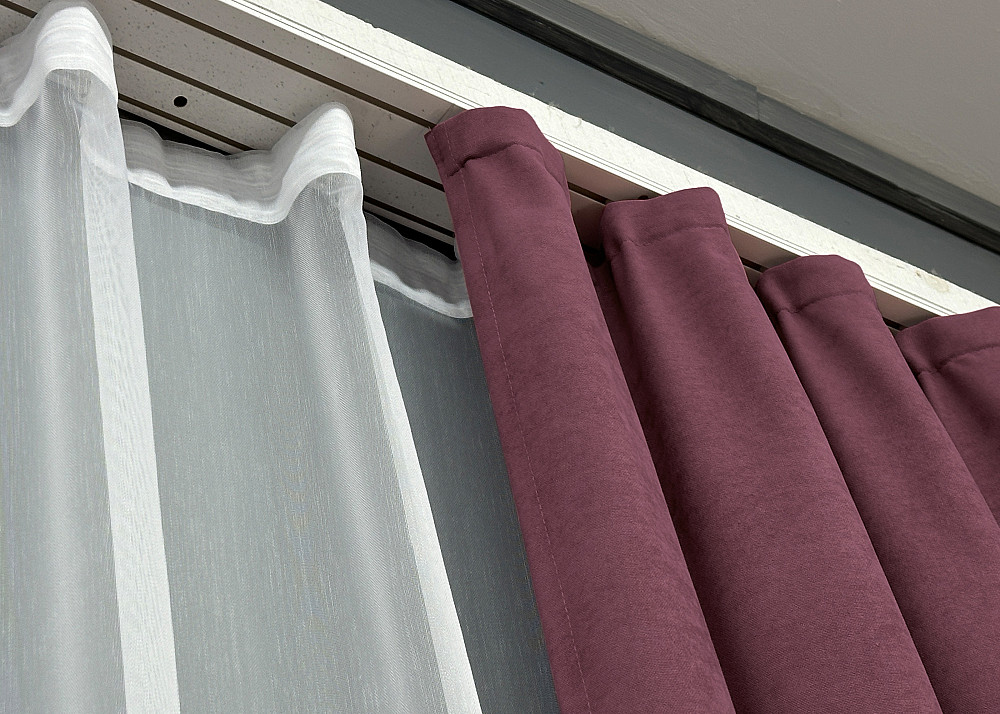 Комплект штор VR-Textil Мікровелюр Petek 200х270 2шт і Тюль 500х270 1490ш-1153т Пурпурний з білим 71-034/6 Київ - фото 8