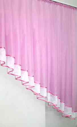 Кухонний комплект VR-Textil № 062к шторка з ламбрекеном рожевий з білим 200х170 см (50-862) Київ