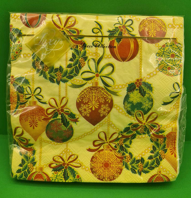 Новогодняя бумажная салфетка (ЗЗхЗЗ, 20шт) LuxyНГ Золотистые украшения (1 пачка) Харьков - изображение 1