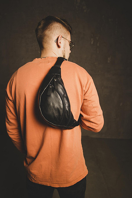 Чоловіча сумка-бананка на пояс з натуральної шкіри SL018 (Чорна) Суми - фото 6