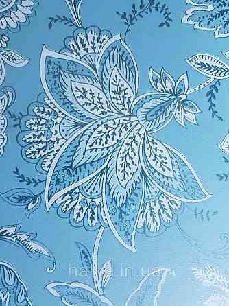 Шпалери флізелінові еко Rasch Sophia 0.53х10 рослинний принт квіти листя срібло білі на бірюзовом3д Київ