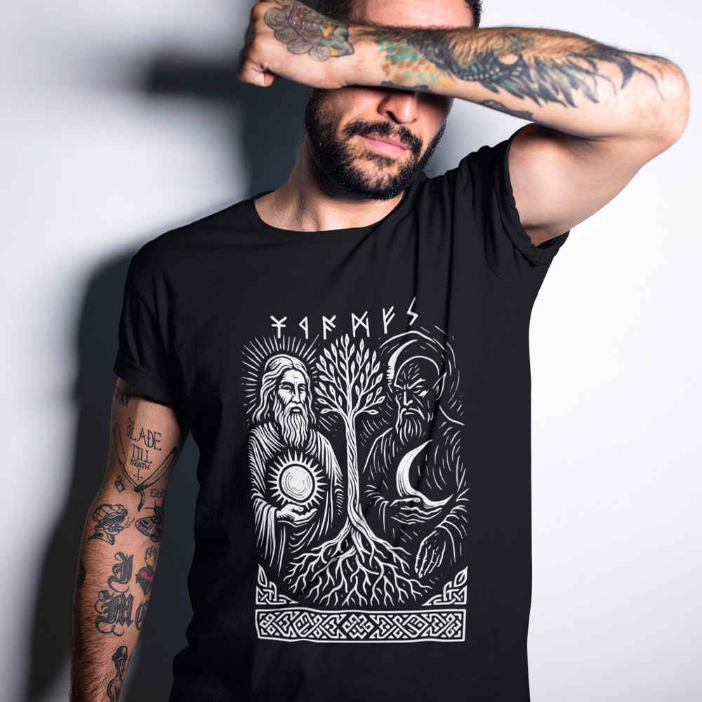 Футболка мужская однотонная летняя качественная патриотическая с принтом "Белобог и Чернобог" Запорожье - изображение 1