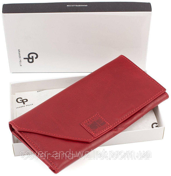 Модний жіночий червоний гаманець з італійської шкіри Grande Pelle Festa Київ - фото 8