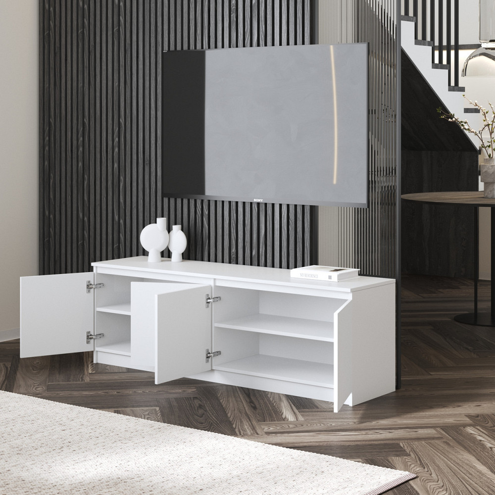 Тумба под телевизор VAYS в гостиную, современная с полками, без ручек R-31 Белый Львов - изображение 2