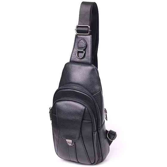 Цікава чоловіча сумка через плече з натуральної шкіри 21397 Vintage Чорна Київ