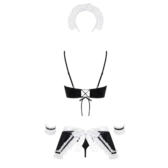 Атласний еротичний костюм покоївки Obsessive Maid set S/M, black, 5 предметів Львів