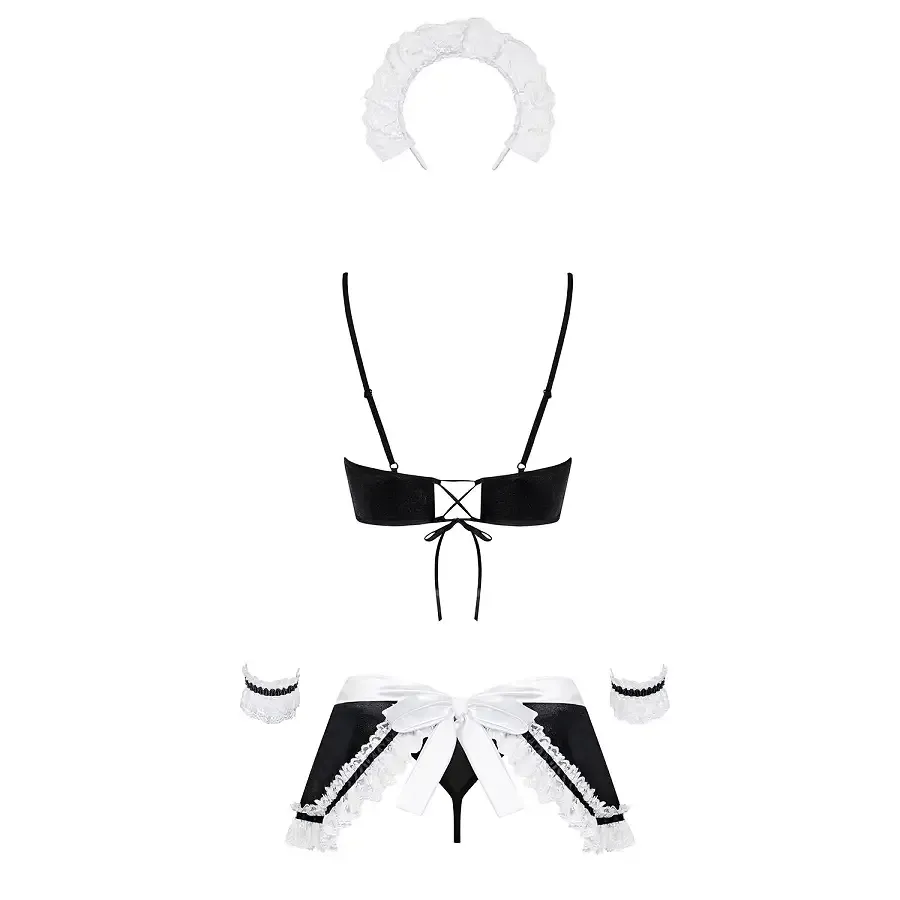 Атласний еротичний костюм покоївки Obsessive Maid set S/M, black, 5 предметів Львів - фото 4