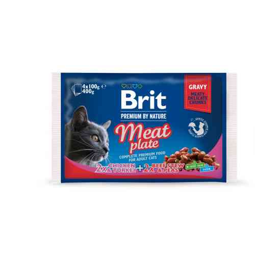 Корм вологий Brit Premium Cat Meat Plate pouches набір для котів м_ясна тарілка курка та індичка з тушкованою яловичиною та Київ