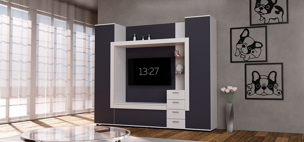 Стенка в гостиную под ТВ Exo-1, Белый+Антрацит, 2160х420х1850 Львов - изображение 1