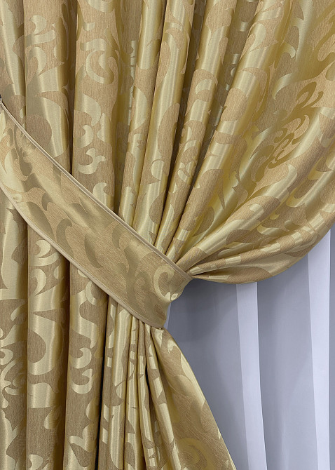Комплект готовых штор VR-Textil Жаккард Вензель № 091ш Золотистый 100х290 см 2 шт (31-058) Киев - изображение 13