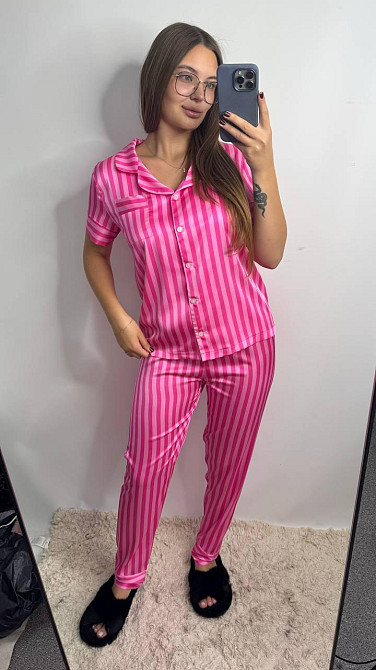 Жіноча піжама сатин Малиновий XL-XXL Харків - фото 2