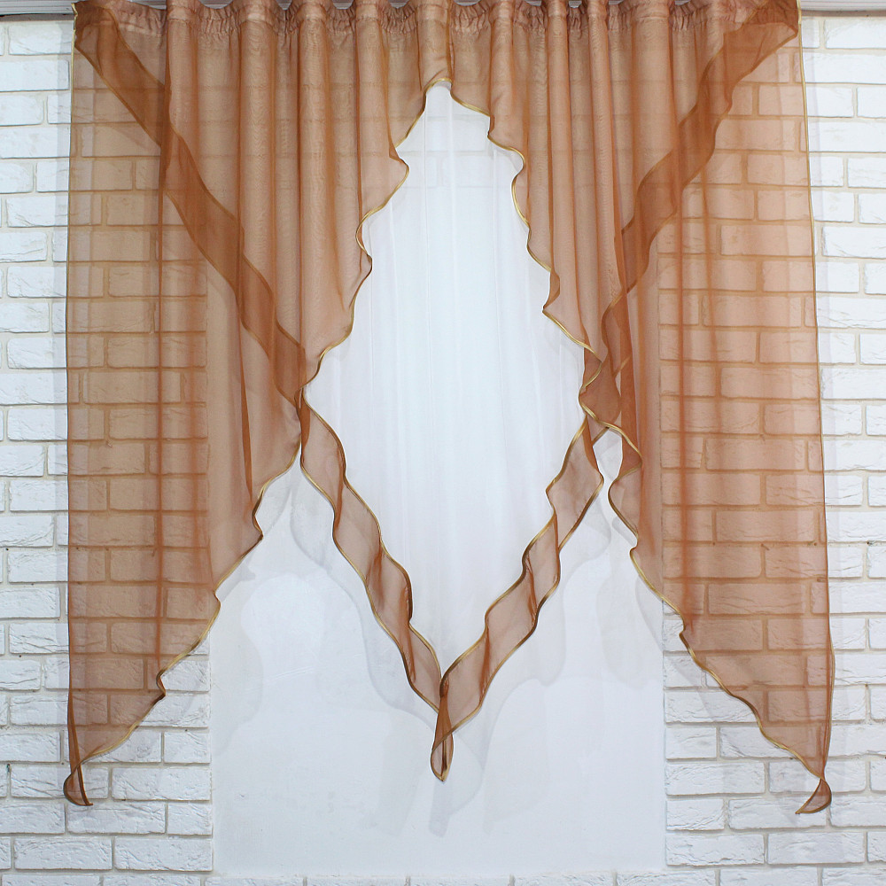 Кухонна фіранка VR-Textil № 029к коричневий з білим 280х170 см (50-537) Київ - фото 3