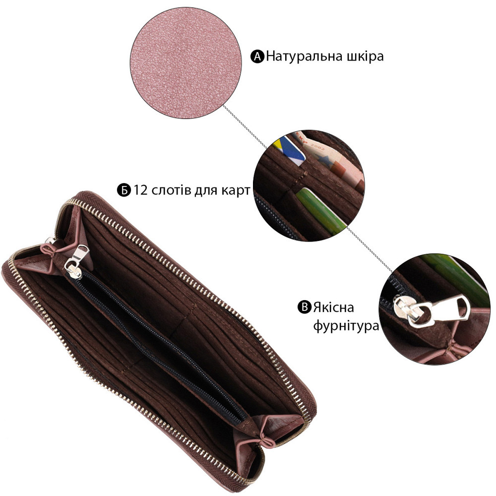 Практичное портмоне з натуральної шкіри GRANDE PELLE 16797 Пудровий Київ - фото 7