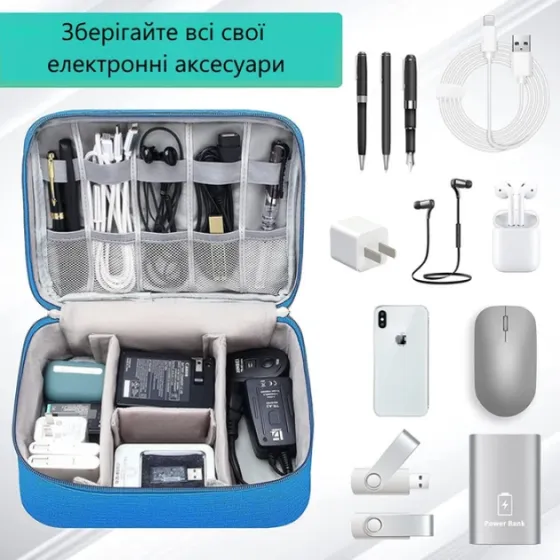 Сумка-органайзер для аксессуаров, кабелей, флешек, зарядных устройств и переходников, полиэстер Одесса