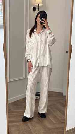 Костюм жіночий літній льон Молочний Смужка M-L Харків