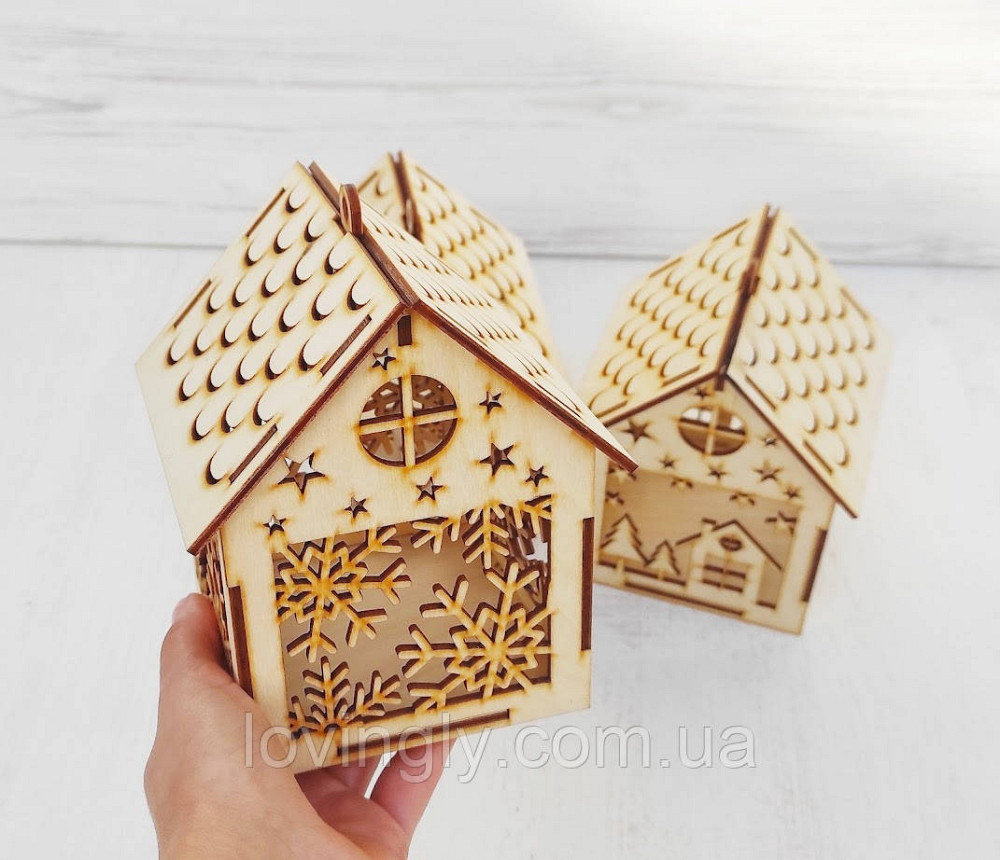 Набор подвесок с LED свечами. Два деревянные домики 13 см с подсветкой. Ирпень - изображение 7