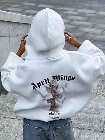 Жіноча утеплена оверсайз худі на блискавці з накатом тринитка на флісі Білий Одеса