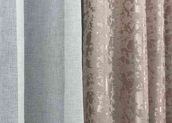 Комплект штор VR-Textil Лен Мрамор 150х270 2шт и Тюль 600х270 1715ш-1276т Светло-пудровый с белым 71-011/5 Киев