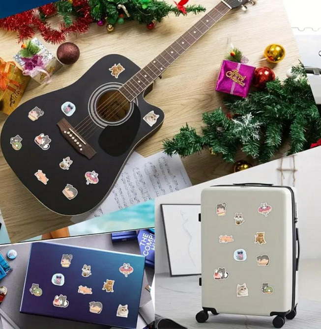 Наклейки Стікери Коти - Водонепроникні Вінілові Естетичні Наклейки з Котами для Пляшки Води, Комп'ют Київ - фото 4