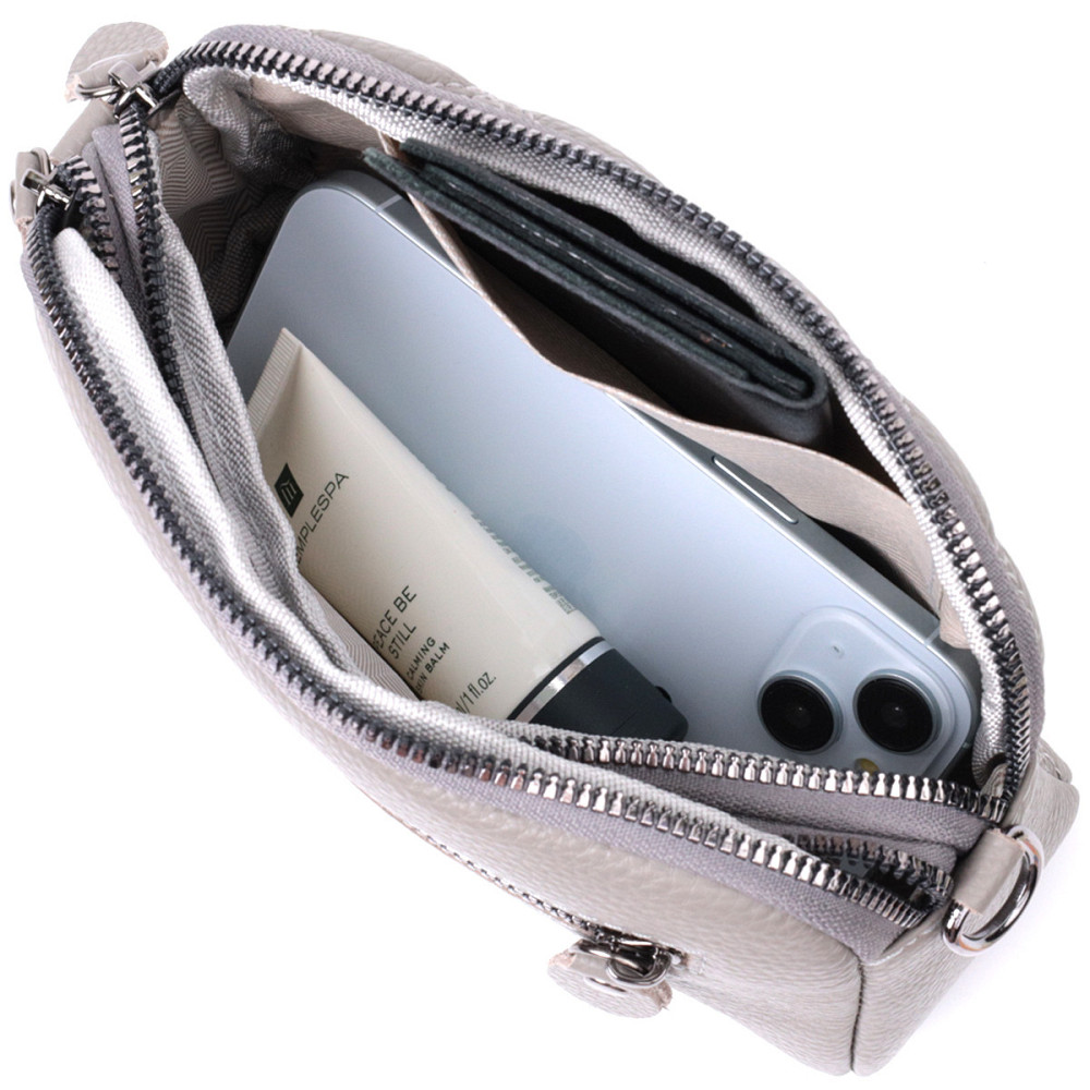 Зручна жіноча сумка прошита ромбами на лицьовій стороні з натуральної шкіри Vintage 22810 Сірий Київ - фото 8