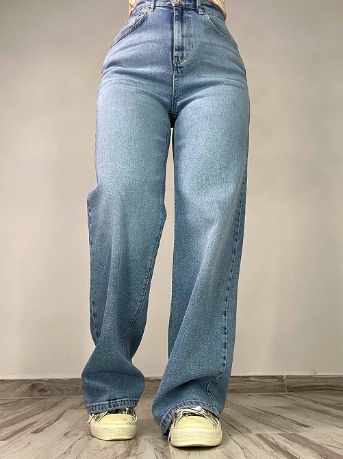 Джинси жіночі Zeo Basic 4742 palazzo jeans висока талія широкі палаццо стрейчеві блакитні, блакитний, 34, 34, 73 см, 100 см Київ - фото 7