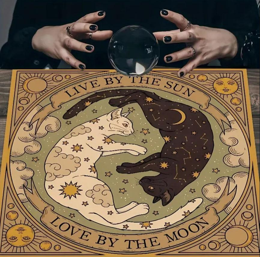 Алтарная скатерть для Таро и рун Скатерть для гадания 49*49 см | Рисунок с котом, солнцем и эхом Киев - изображение 3