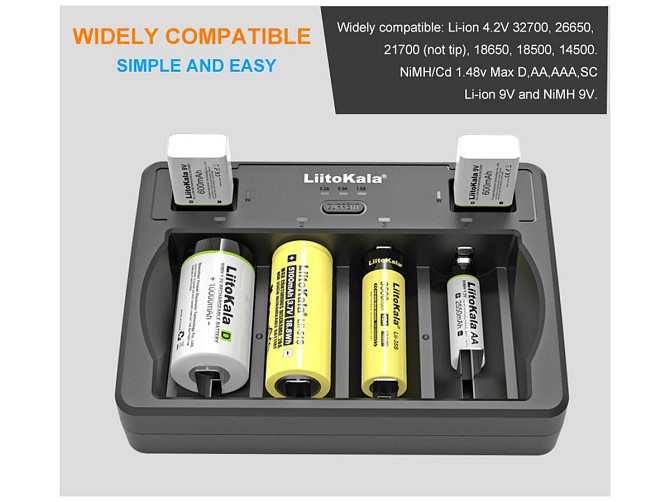 Універсальний зарядний пристрій Liitokala Lii-D4 на 4 канали (Li-ion, NiMH + NiCD + крона) Type-C Вінниця - фото 8