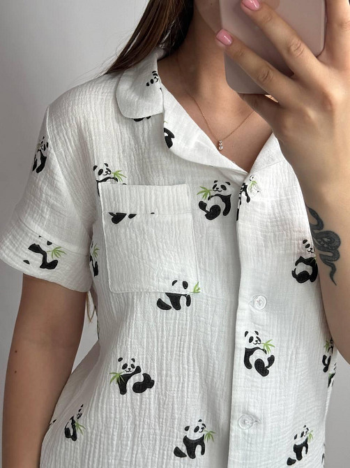 Женская пижама с шортами муслиновая Панда XL Харьков - изображение 4