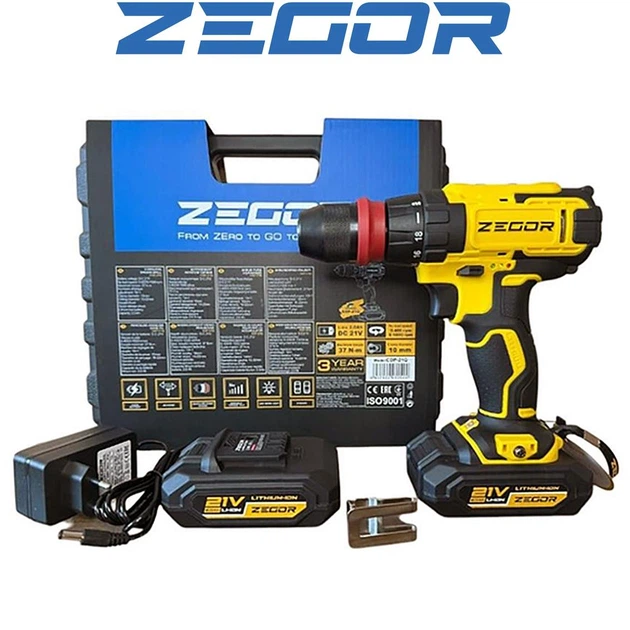 Аккумуляторный шуруповерт ZEGOR CDP-21Q DFR съемный патрон (акум 2шт-21V 2.0Ah и зарядка) Киев - изображение 3