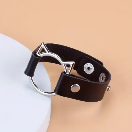 Браслет из PU-кожи с кошачьим кольцом – готический стиль, черный Киев