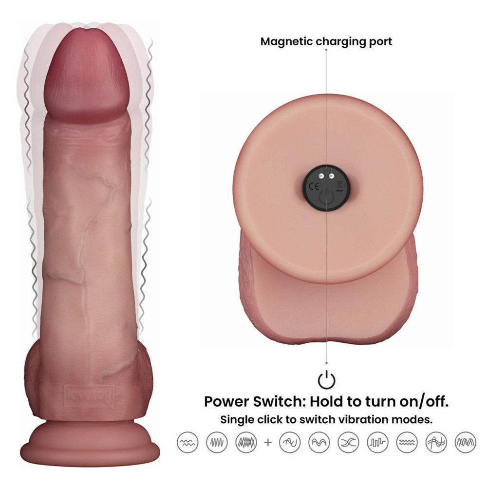 Реалістичний вібратор - Vibrating Sliding Skin Pro II Dual Layer Silicone Dong 8" Flesh Sex Aura Київ - фото 10