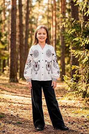 Вышиванка - рубашка для девочек молочная льняная топ Киев