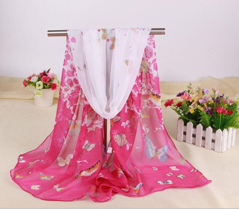 Шарф с бабочками женский шифоновый 145 на 48 см розово-белый Киев - изображение 2