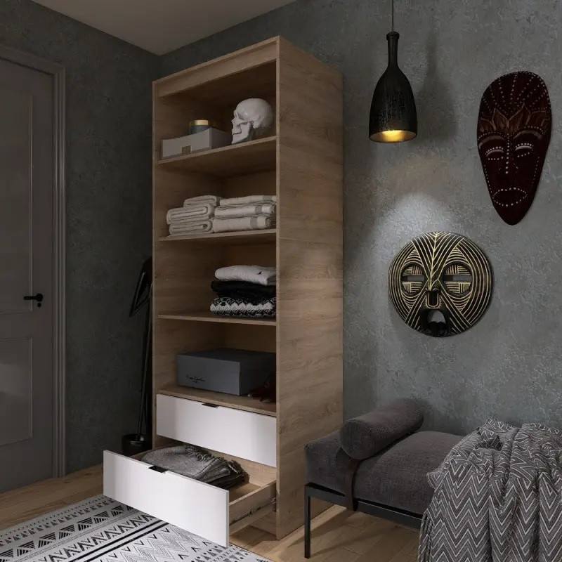 Шафа для одягу з 2 полицями над висувними шухлядами Еверест Сіті-800 80,2х50х204,6 см Дуб сонома/Білий (DTM-071141) Дніпро - фото 5