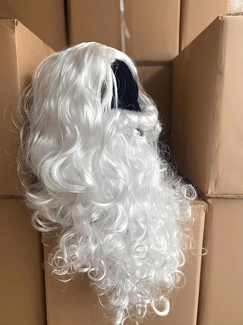 Біла перука Ісуса або Діда Мороза з бородою та вусами, хвилясте волосся, косплей, аніме. Санта Клаус Київ - фото 2