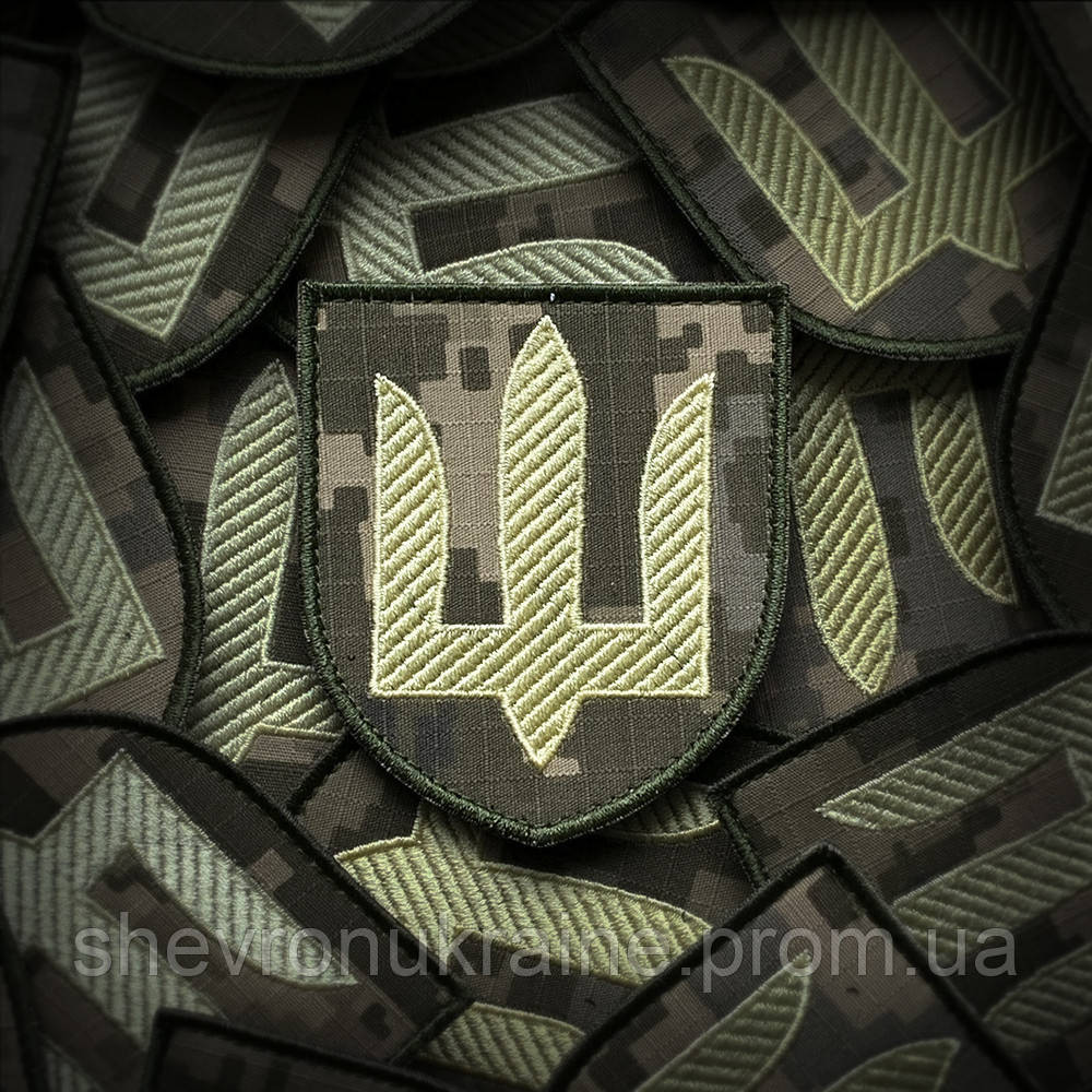 Шеврон общевоенный. Желтый трезубец на пикселе. (Форма щит. На липучке) Размер 8x7см Киев - изображение 1