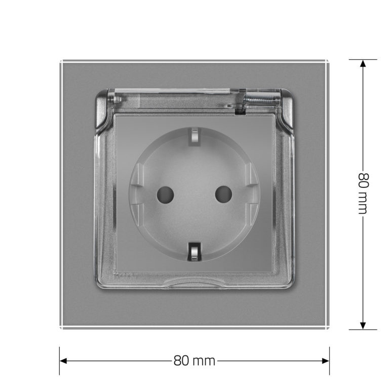 Електрична розетка вологозахисна з кришкою IP44 з заземленням, LIVOLO, сіра, скляна рамка, шторки, 250В 16А (VL-C7C1EUWF-15) Коломыя - изображение 9
