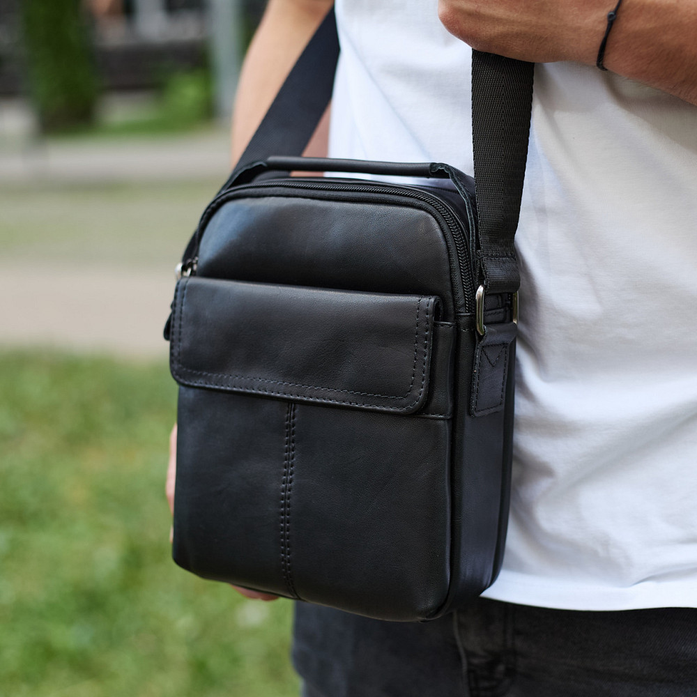 Сумка-барсетка мужская через плечо кожаная гладкая черная Tiding Bag TD-86573 Киев - изображение 5