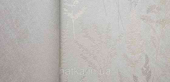 Шпалери вінілові на флізеліні Grandeco Universe 5 гілки листя квіти польові сріблясті на сірому Київ