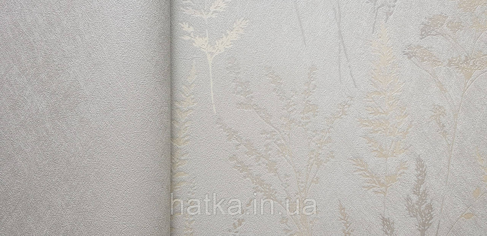 Шпалери вінілові на флізеліні Grandeco Universe 5 гілки листя квіти польові сріблясті на сірому Київ - фото 3